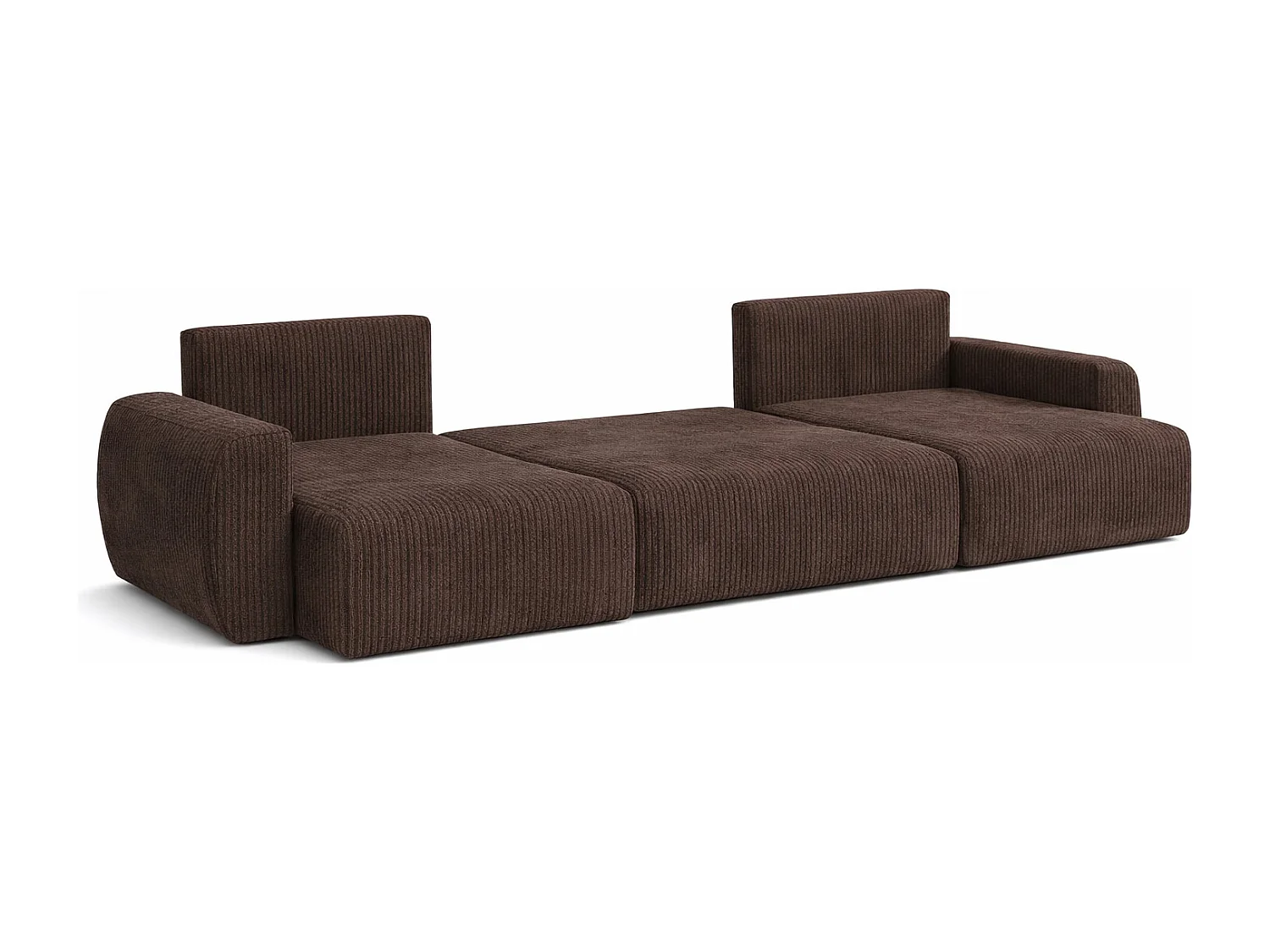 Hoekbank met slaapfunctie en opbergruimte U-vorm Ariel U XL, ribstof Poso, Bruin