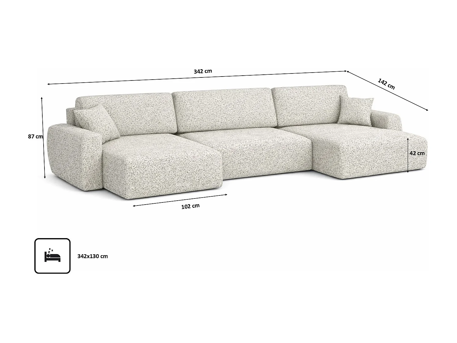 Canapé d’angle avec fonction couchage et coffre en U Ariel U, tissu chenille Artico, Nata