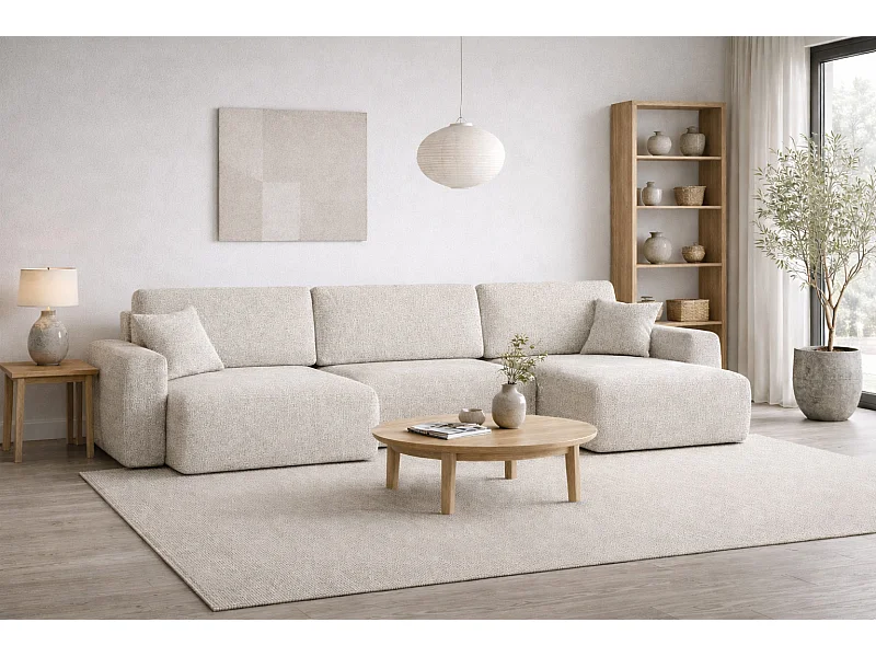 Canapé d’angle avec fonction couchage et coffre en U Ariel U, tissu chenille Artico, Nata