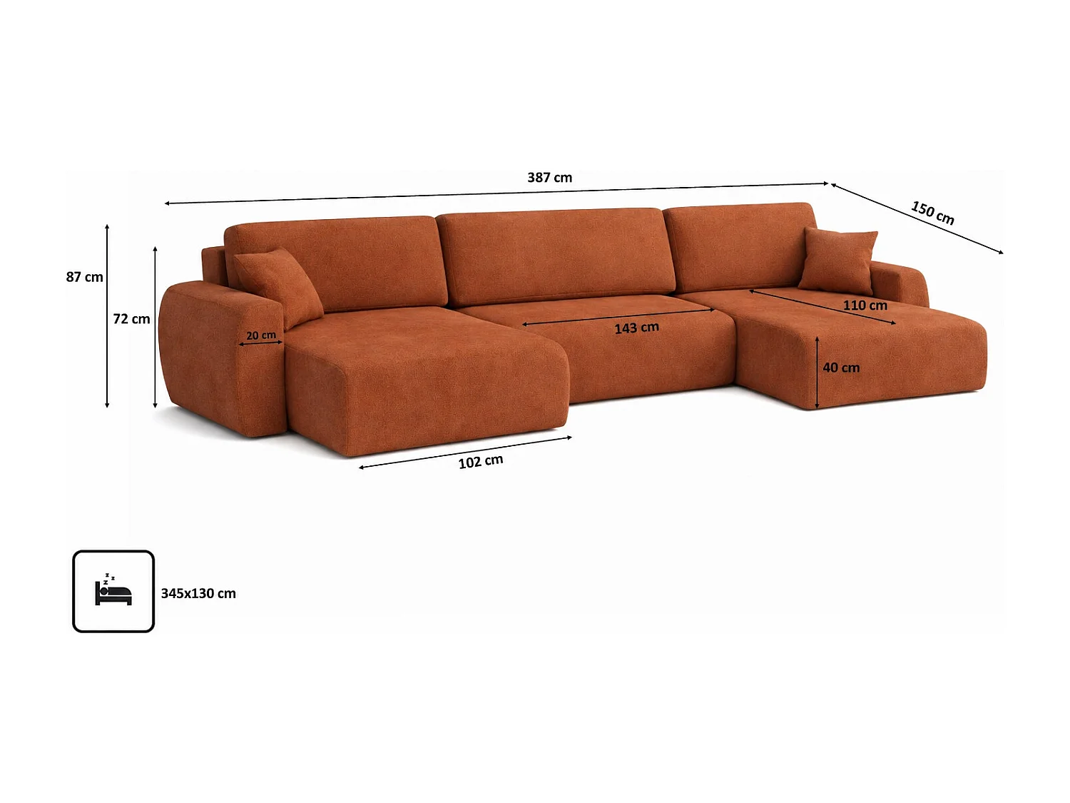 Hoekbank met slaapfunctie en opbergruimte U-vorm Ariel U XL, velours Salvador, Donkerbruin