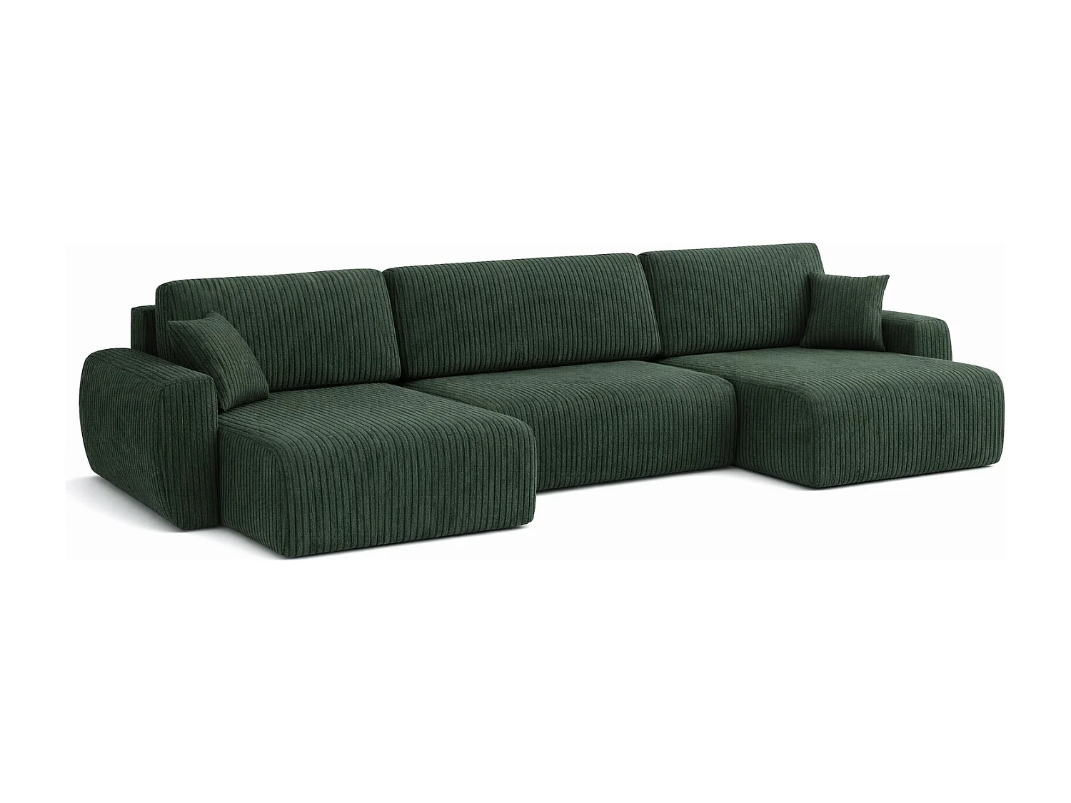 Divano angolare con funzione letto e contenitore a U Ariel U, tessuto a coste Poso, Verde