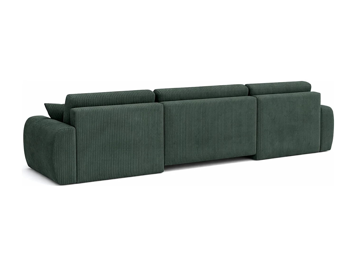 Divano angolare con funzione letto e contenitore a U Ariel U, tessuto a coste Poso, Verde