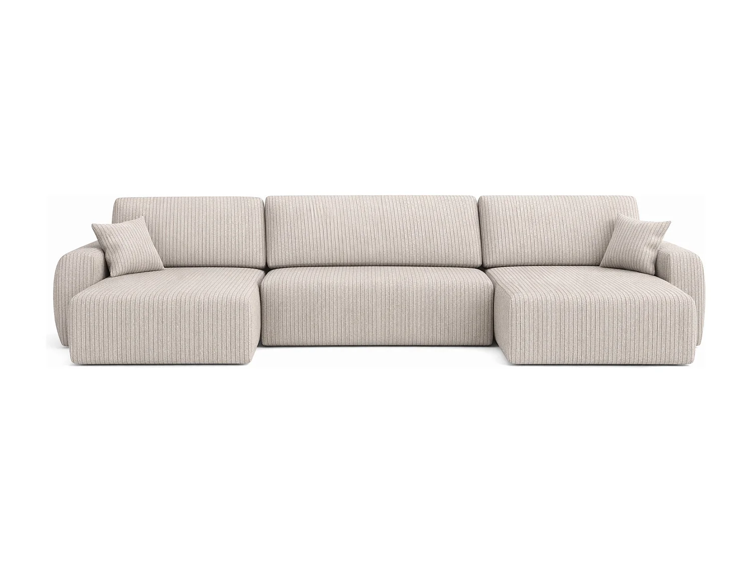 Divano angolare con funzione letto e contenitore a U Ariel U, tessuto a coste Poso, Beige