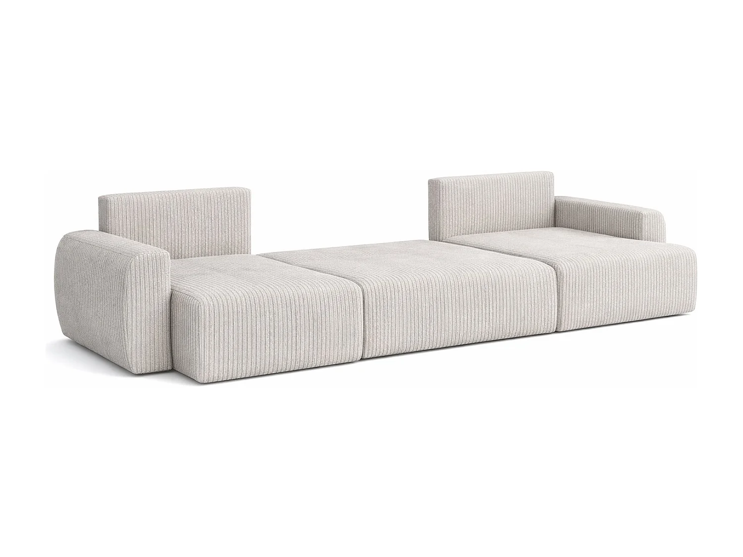 Hoekbank met slaapfunctie en opbergruimte U-vorm Ariel U XL, ribstof Poso, Beige