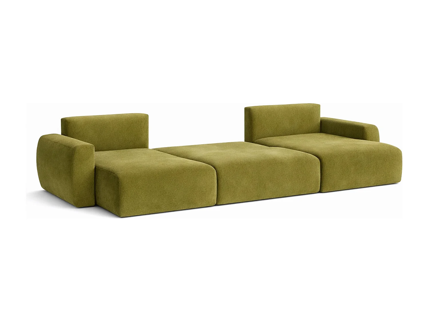 Hoekbank met slaapfunctie en opbergruimte U-vorm Ariel U XL, velours Salvador, Olijfgroen