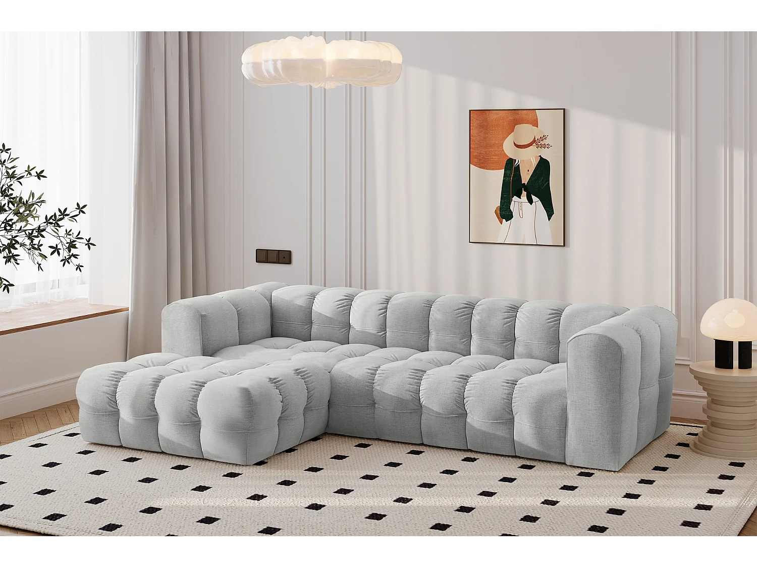 Divano angolare a L BALOO L, tessuto chenille Moly, Grigio chiaro, Sinistra