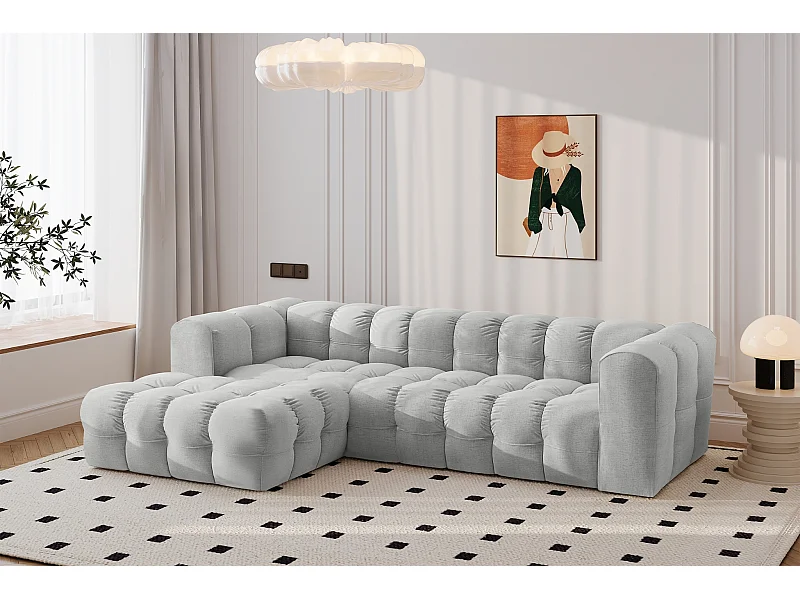 Canapé d’angle en L BALOO L, tissu chenille Moly, Gris clair, Gauche