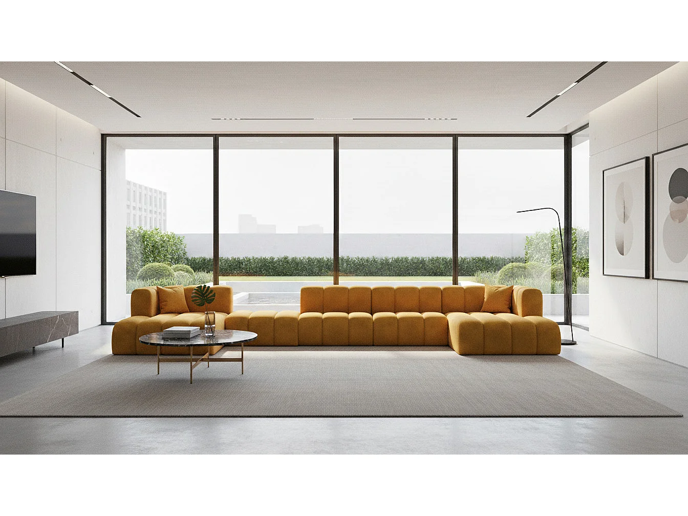 Hoekbank, U-vorm sofa Grand U Big XL 500 cm, veloursstof Salvador, Geel