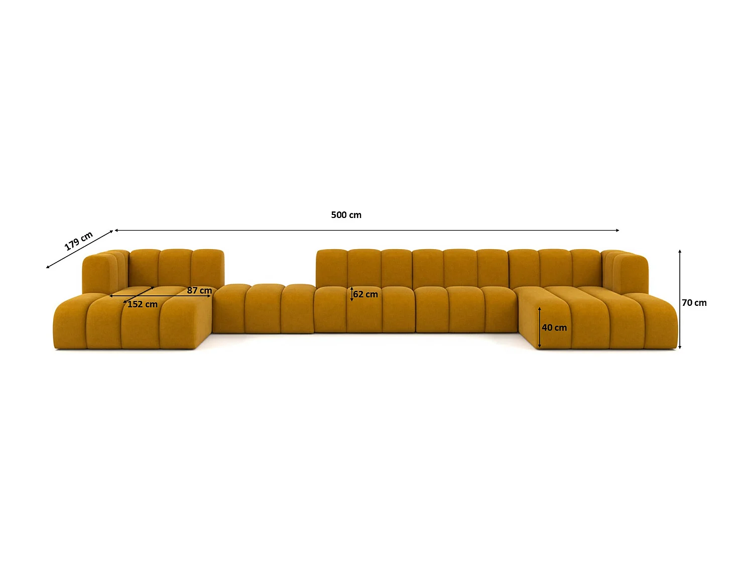 Hoekbank, U-vorm sofa Grand U Big XL 500 cm, veloursstof Salvador, Geel