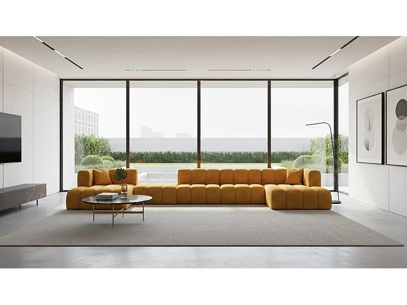 Canapé d’angle, canapé en U Grand U Big XL 500 cm, tissu velours Salvador, Jaune