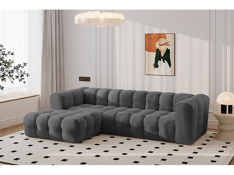 Divano angolare a L BALOO L, tessuto chenille Moly, Grafite, Sinistra