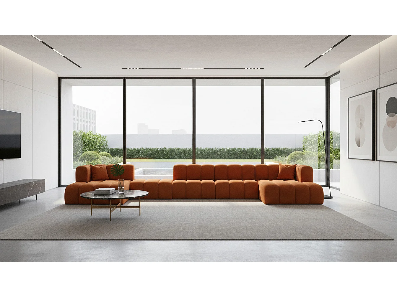 Hoekbank, U-vorm sofa Grand U Big XL 500 cm, veloursstof Salvador, Bruin