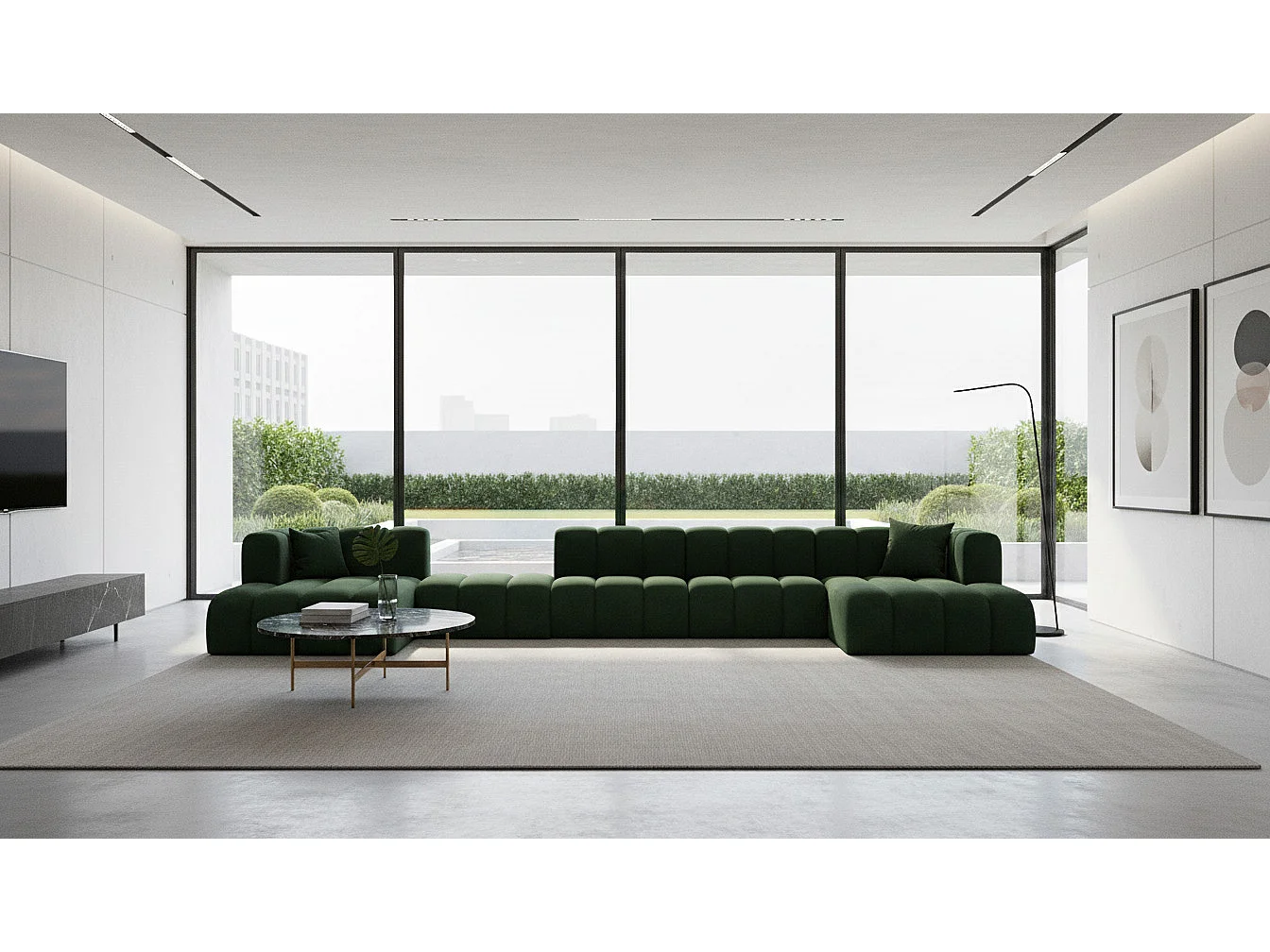 Hoekbank, U-vorm sofa Grand U Big XL 500 cm, veloursstof Salvador, Groen