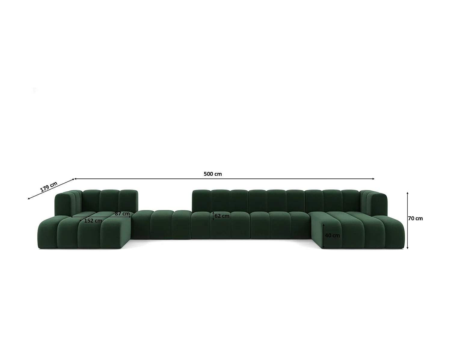 Hoekbank, U-vorm sofa Grand U Big XL 500 cm, veloursstof Salvador, Groen