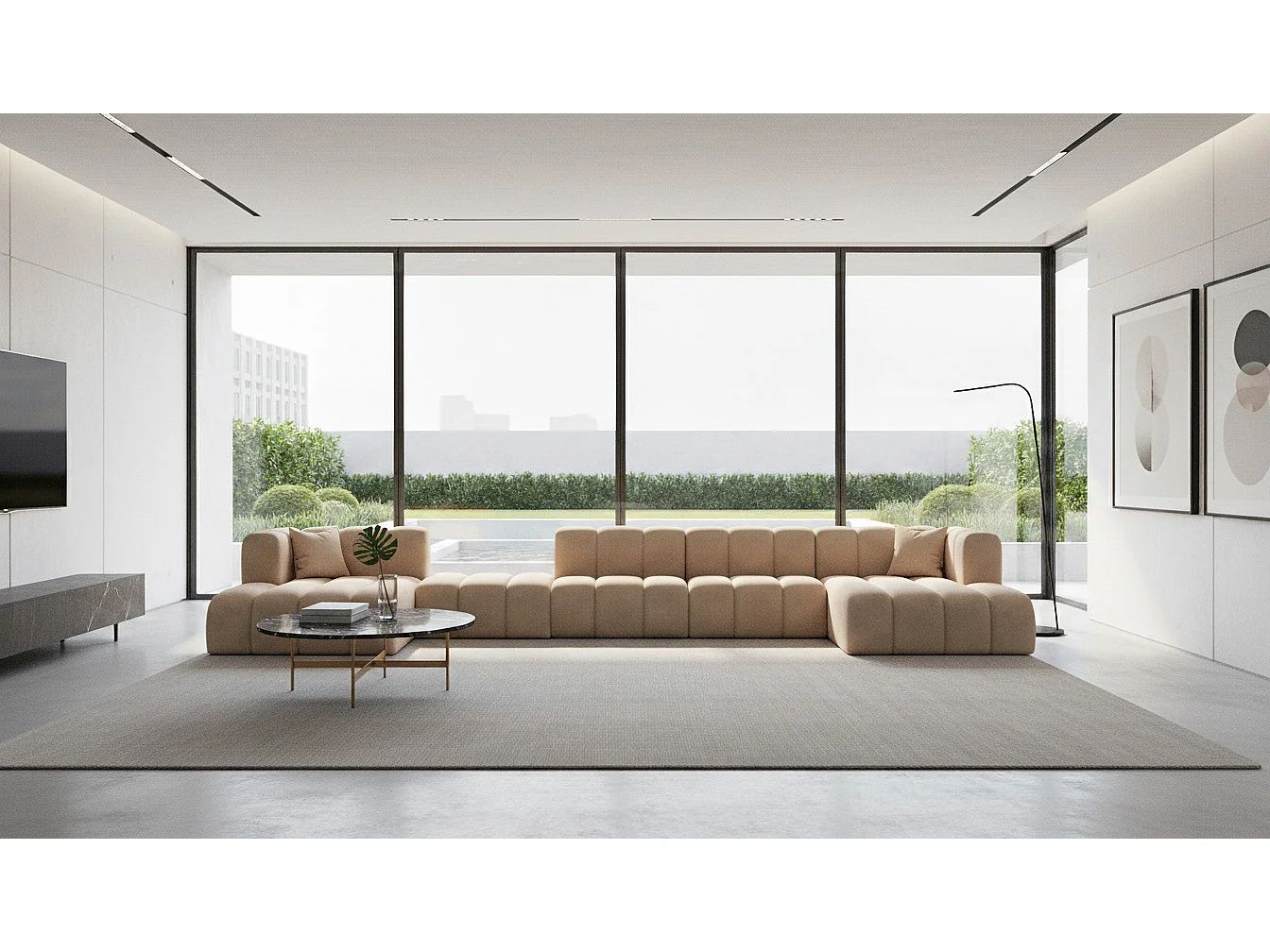 Hoekbank, U-vorm sofa Grand U Big XL 500 cm, veloursstof Salvador, Beige