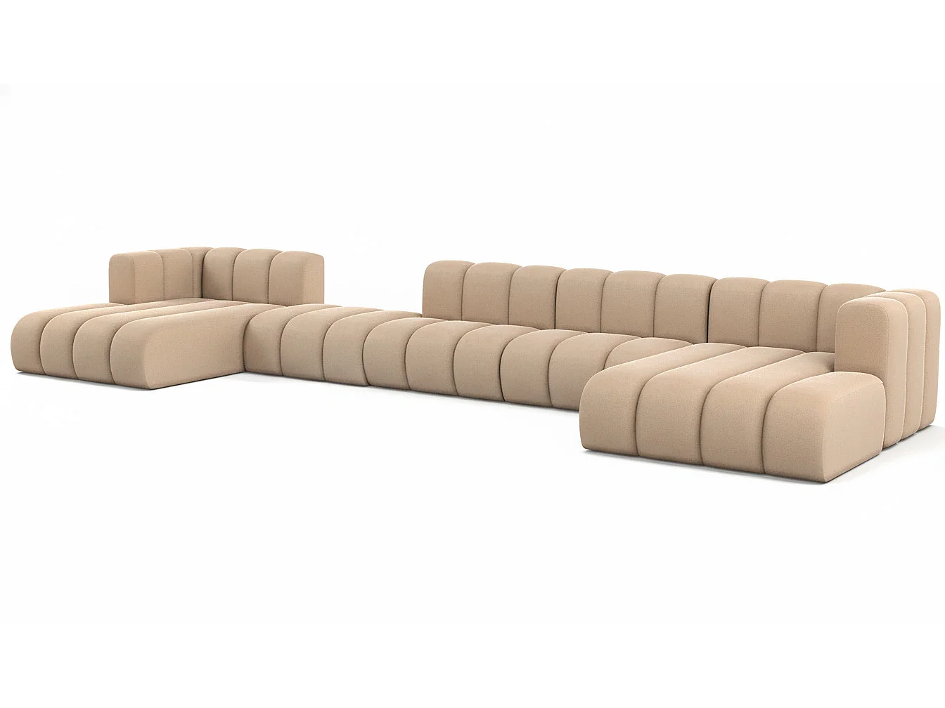 Hoekbank, U-vorm sofa Grand U Big XL 500 cm, veloursstof Salvador, Beige