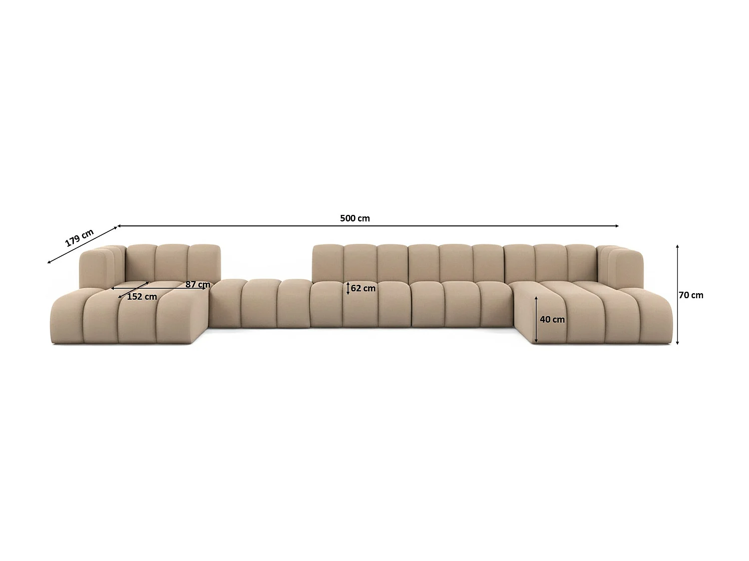Hoekbank, U-vorm sofa Grand U Big XL 500 cm, veloursstof Salvador, Beige