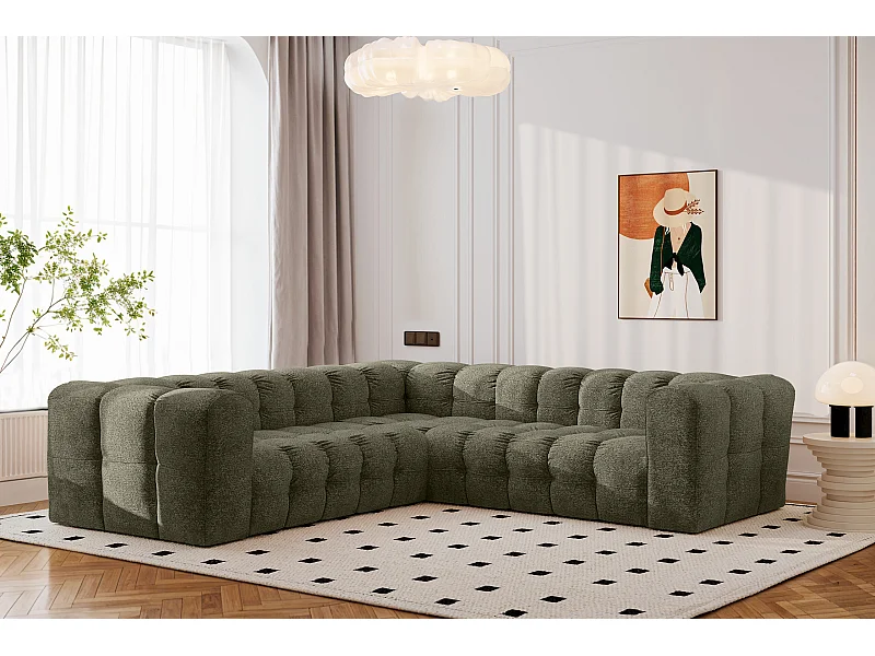 Ecksofa Corner mit Steppung BALOO, Chenille-Stoff Arena, Grün