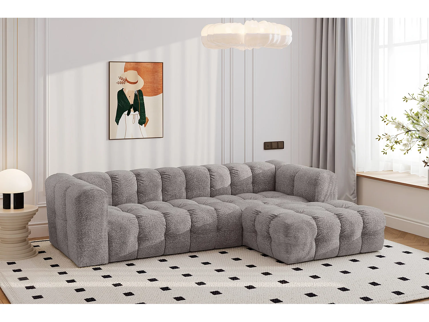 Divano angolare a L BALOO L, tessuto chenille Arena, Grigio, Destra