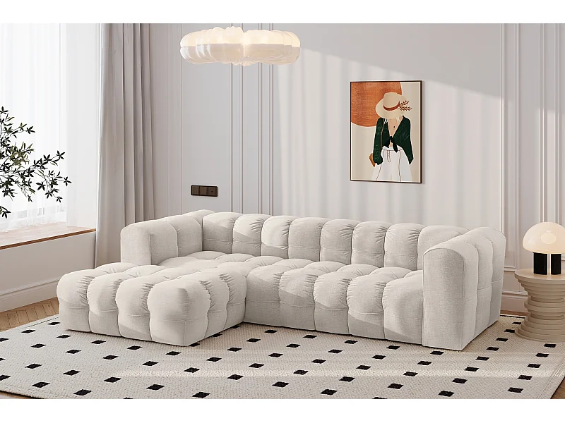 Ecksofa L-form BALOO L, Chenille-Stoff Moly, Ecru, Links