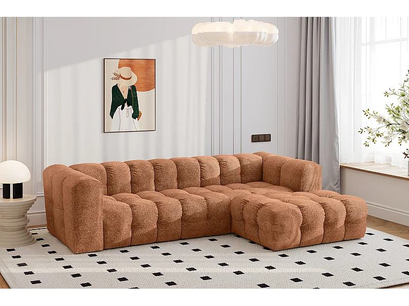 Divano angolare a L BALOO L, tessuto chenille Arena, Arancione, Destra