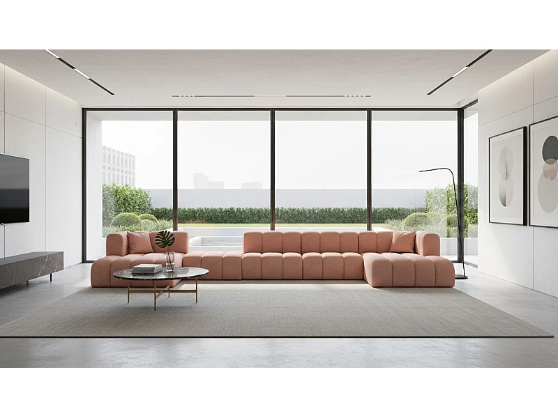 Divano angolare, divano a U Grand U Big XL 500 cm, tessuto velluto Salvador, Rosa