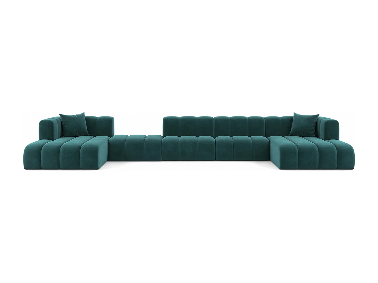 Hoekbank, U-vorm sofa Grand U Big XL 500 cm, veloursstof Salvador, Azuurblauw
