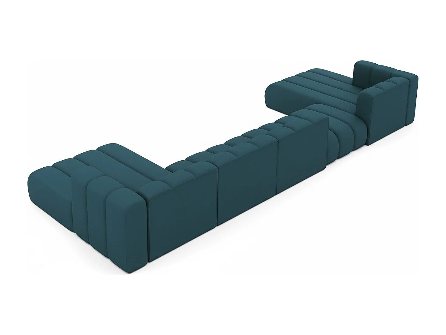 Hoekbank, U-vorm sofa Grand U Big XL 500 cm, veloursstof Salvador, Azuurblauw