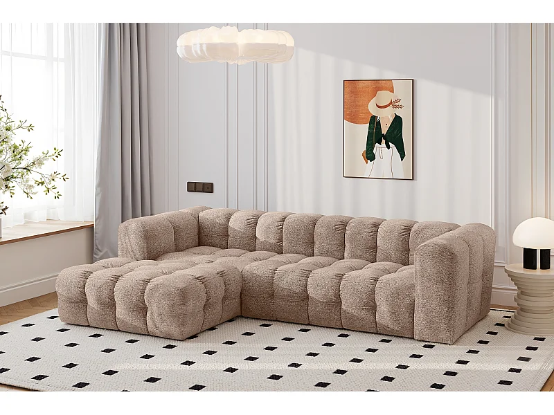 Divano angolare a L BALOO L, tessuto chenille Arena, Beige scuro, Sinistra
