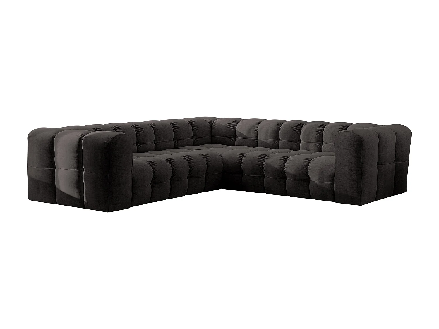 Divano angolare corner con impunture BALOO, tessuto chenille Moly, Nero