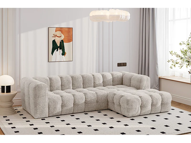 Canapé d’angle en L BALOO L, tissu chenille Arena, Ecru, Droite