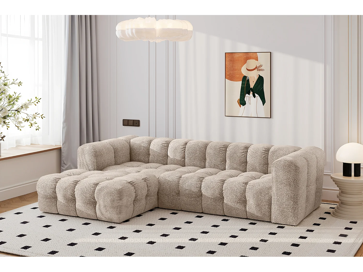 Divano angolare a L BALOO L, tessuto chenille Arena, Beige, Sinistra