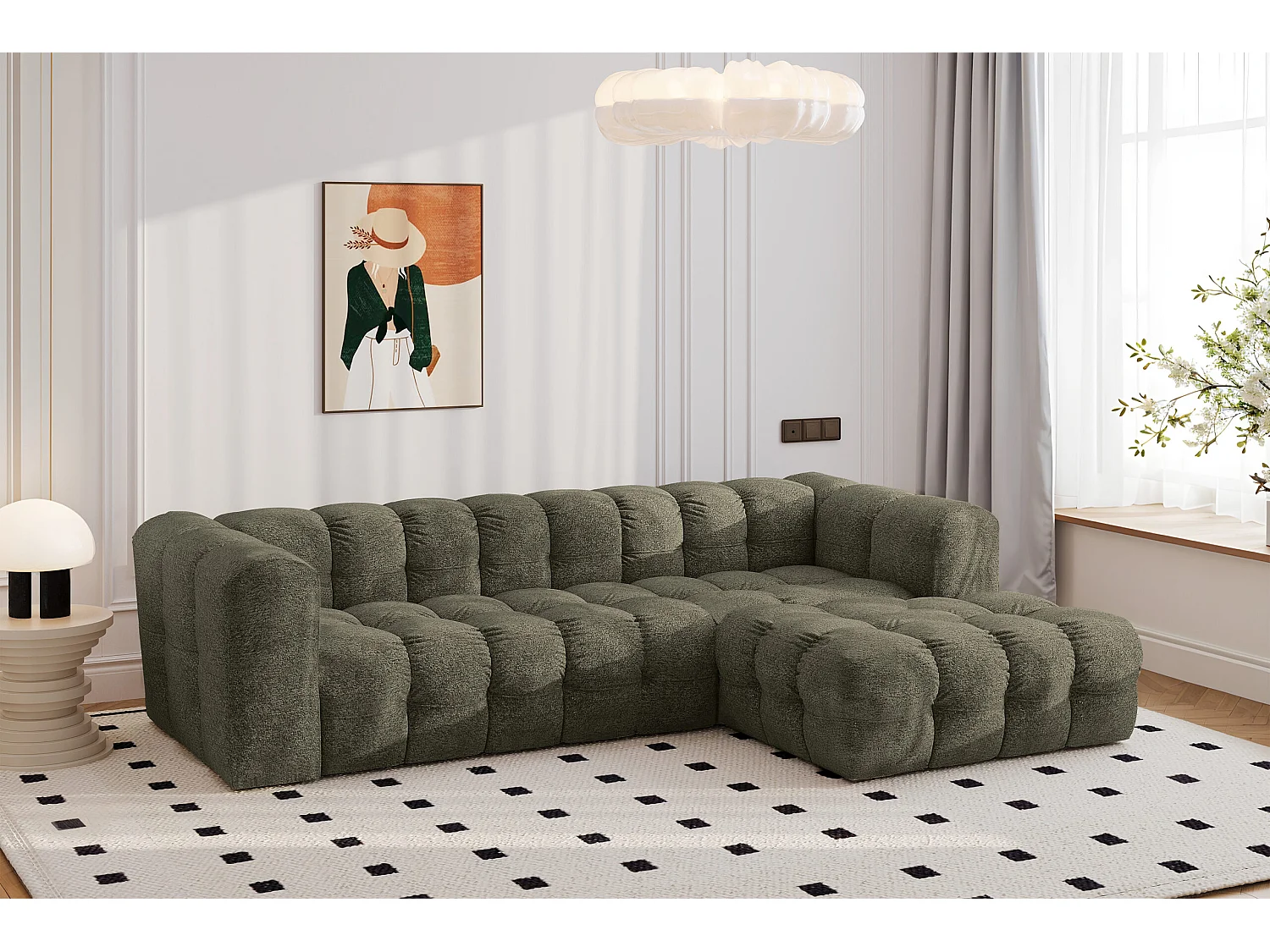 Divano angolare a L BALOO L, tessuto chenille Arena, Verde, Destra