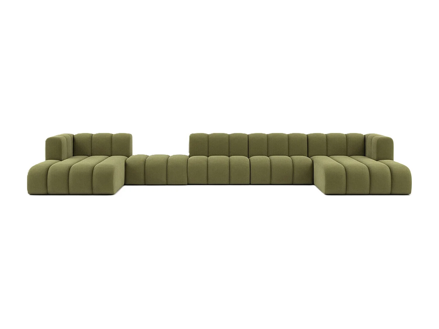 Hoekbank, U-vorm sofa Grand U Big XL 500 cm, veloursstof Salvador, Olijfgroen