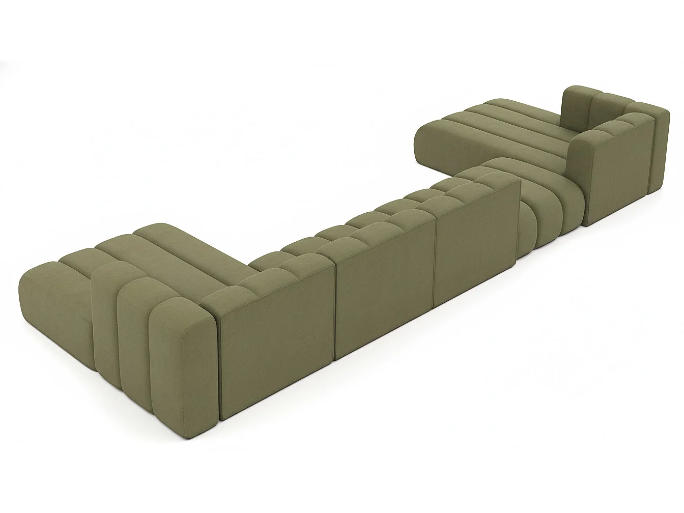 Hoekbank, U-vorm sofa Grand U Big XL 500 cm, veloursstof Salvador, Olijfgroen