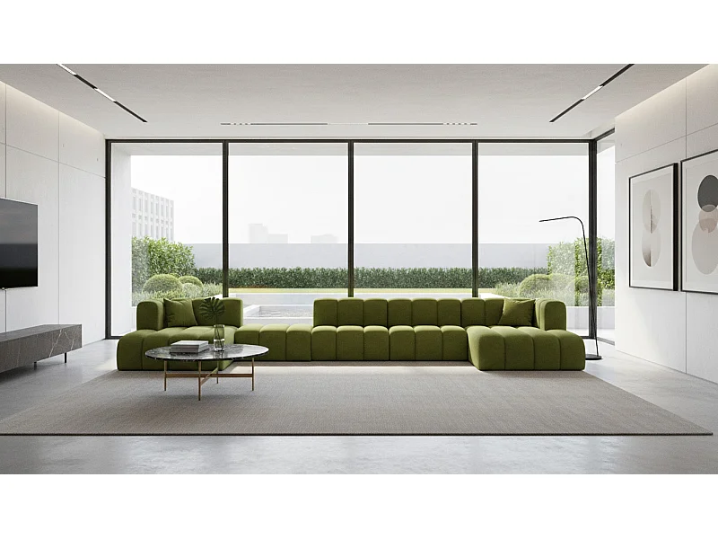 Hoekbank, U-vorm sofa Grand U Big XL 500 cm, veloursstof Salvador, Olijfgroen