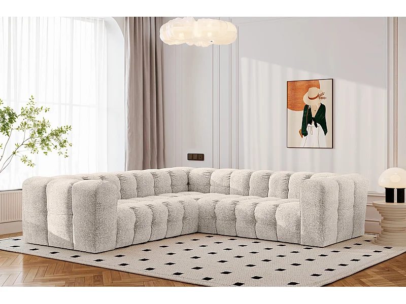 Ecksofa Corner mit Steppung BALOO, Chenille-Stoff Arena, Ecru