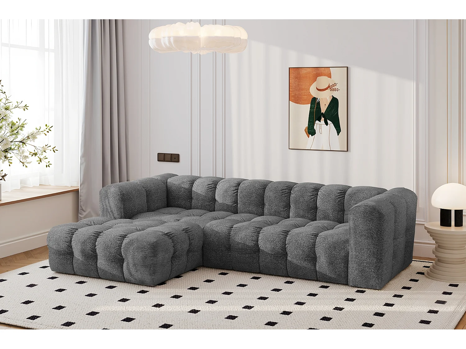 Divano angolare a L BALOO L, tessuto chenille Arena, Antracite, Sinistra