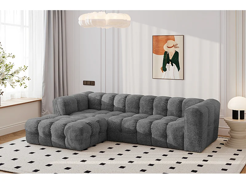 Canapé d’angle en L BALOO L, tissu chenille Arena, Anthracite, Gauche