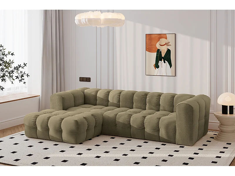 Divano angolare a L BALOO L, tessuto chenille Moly, Oliva, Sinistra