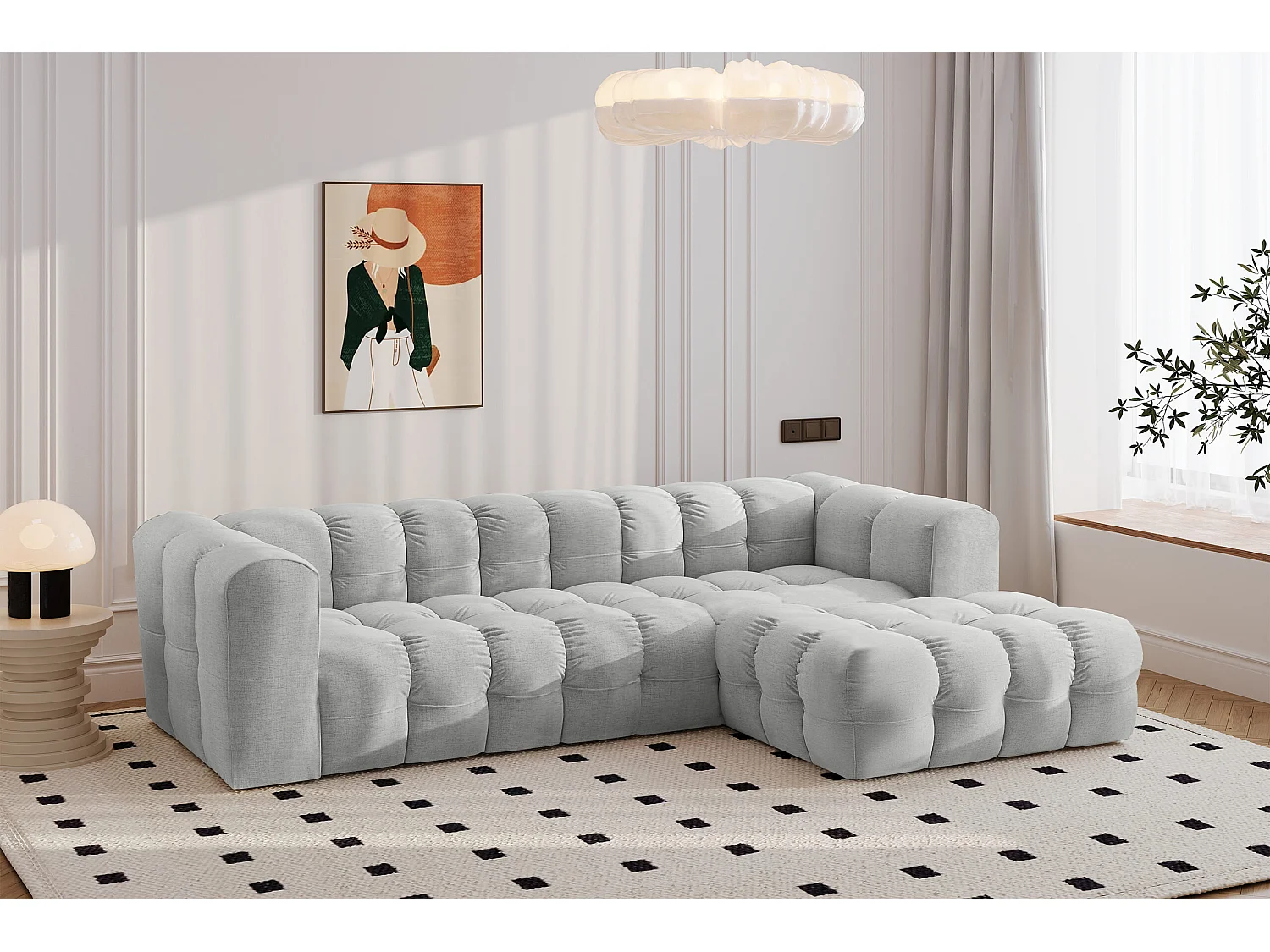 Divano angolare a L BALOO L, tessuto chenille Moly, Grigio chiaro, Destra