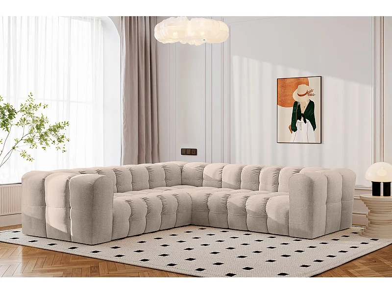 Ecksofa Corner mit Steppung BALOO, Chenille-Stoff Moly, Beige
