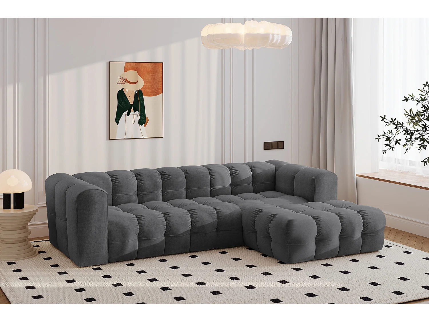 Divano angolare a L BALOO L, tessuto chenille Moly, Grafite, Destra