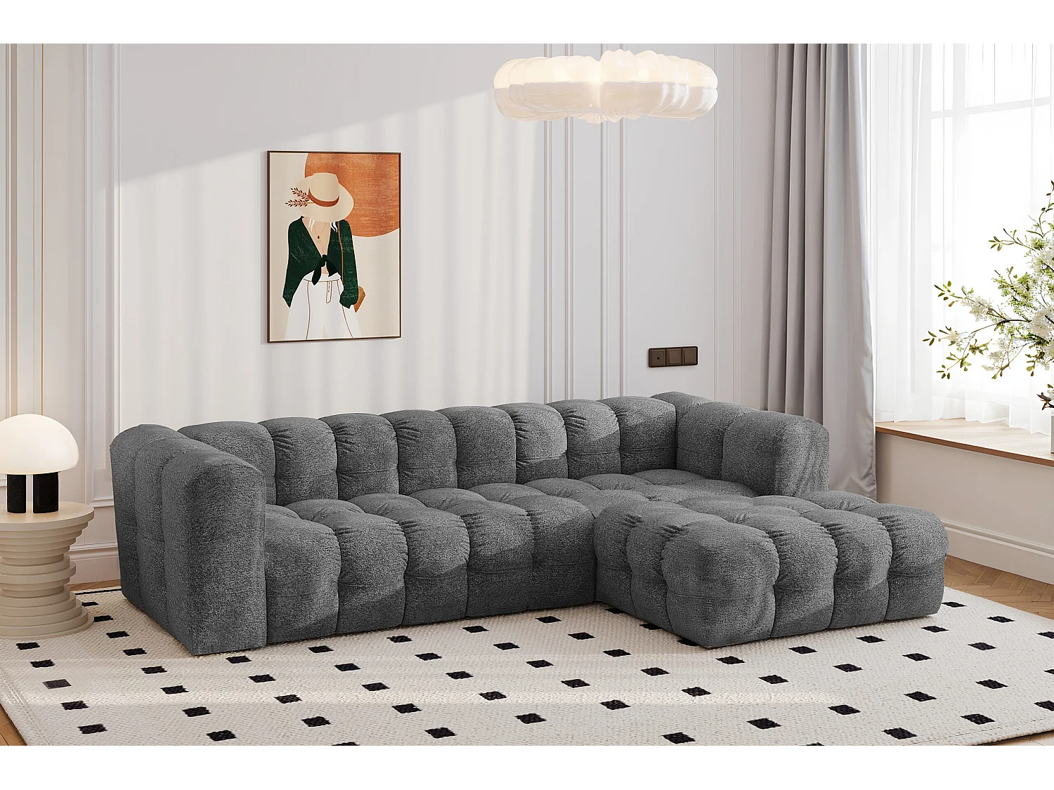 Divano angolare a L BALOO L, tessuto chenille Arena, Antracite, Destra