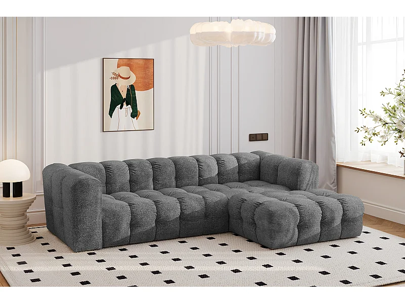 Divano angolare a L BALOO L, tessuto chenille Arena, Antracite, Destra