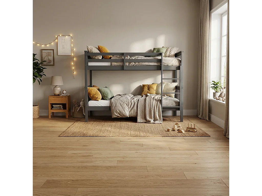 Lit superposé en bois gris 90x190 cm 1+1 BATNA