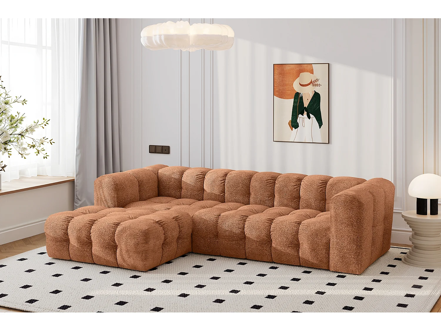 Divano angolare a L BALOO L, tessuto chenille Arena, Arancione, Sinistra