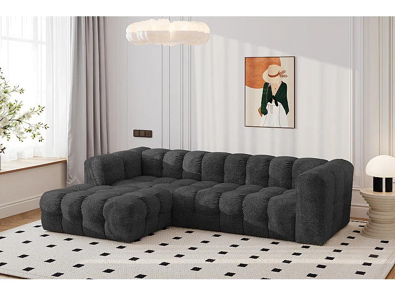 Divano angolare a L BALOO L, tessuto chenille Arena, Grafite, Sinistra