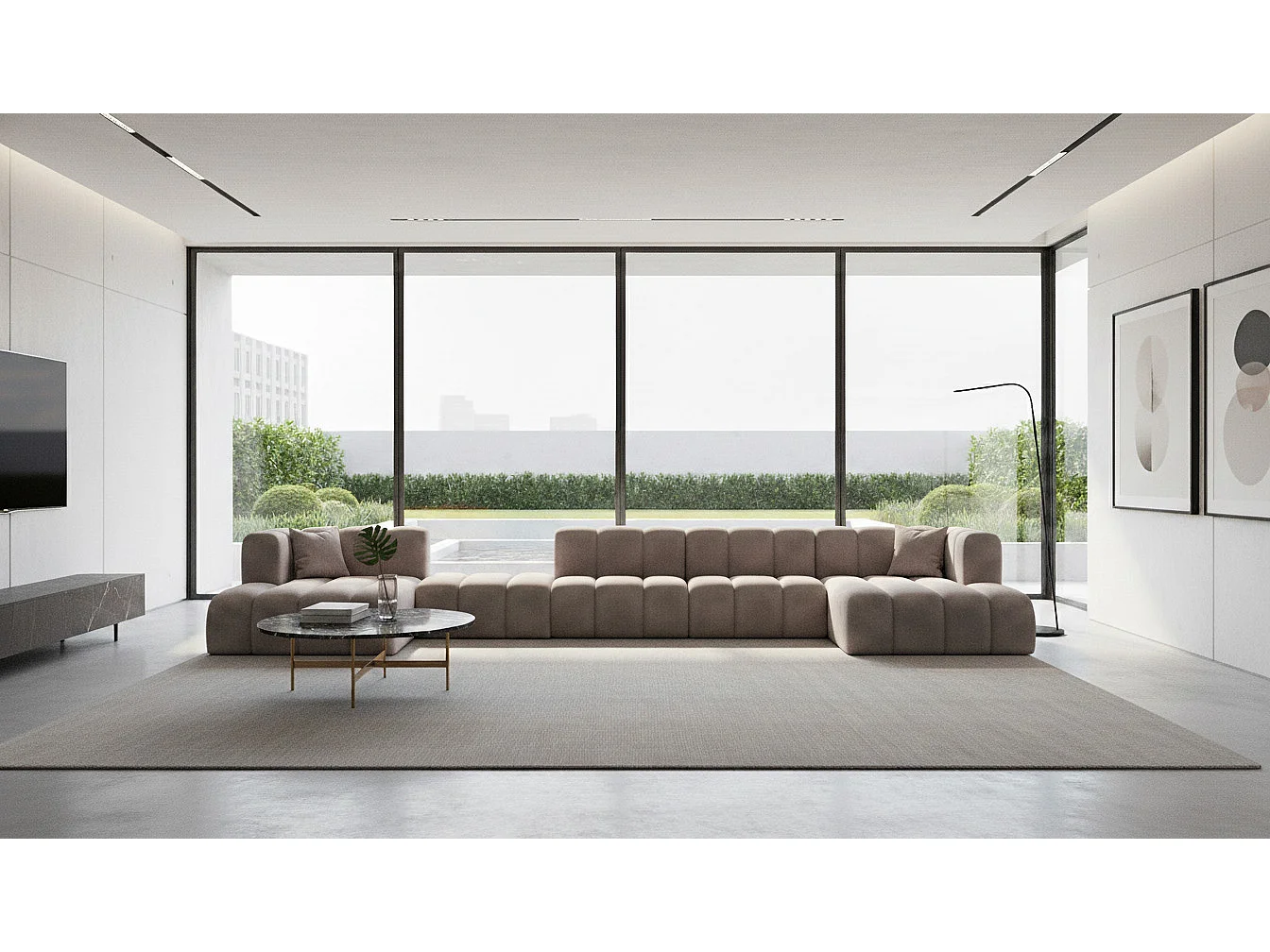 Hoekbank, U-vorm sofa Grand U Big XL 500 cm, veloursstof Salvador, Grijs