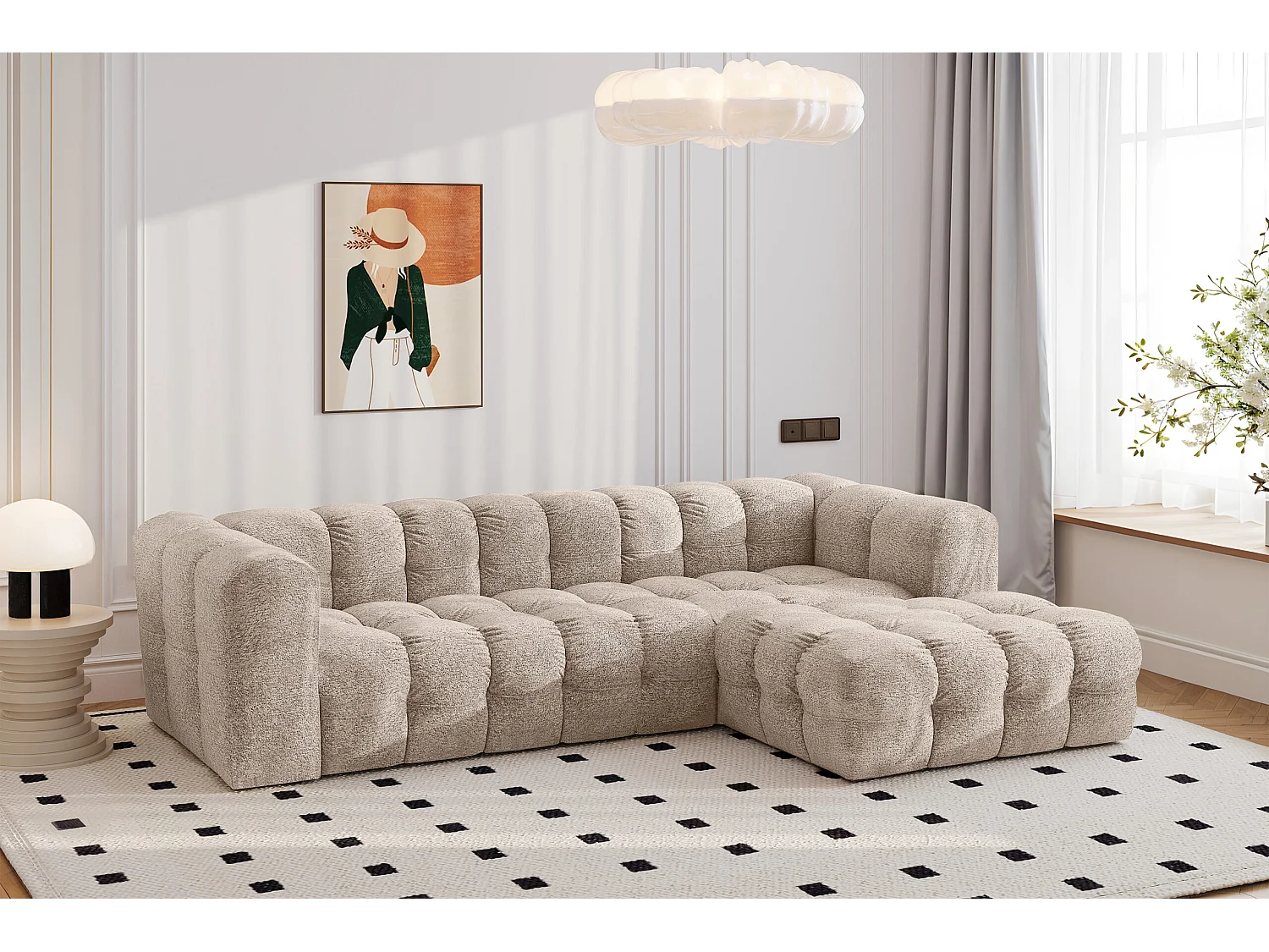 Divano angolare a L BALOO L, tessuto chenille Arena, Beige, Destra